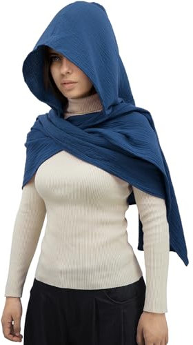 DigiTizerArt Mittelalterliches Leinen Baumwolle Kapuzenschal Vintage Goth Cape Kostüm Accessoire Multifunktionale Mode Schal Schal Kapuzenschal Kutte Für Männer Frauen (Blue)