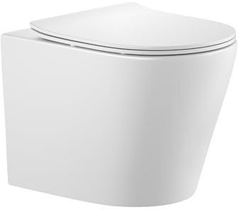 sanicomfort Hänge WC Set Nakia – Spülrandloses, Hygienisches Wand-WC Tiefspüler aus Hochwertiger Sanitärkeramik in Matt Weiß, Kompakt, Modern inkl. Soft-Close WC-Sitz