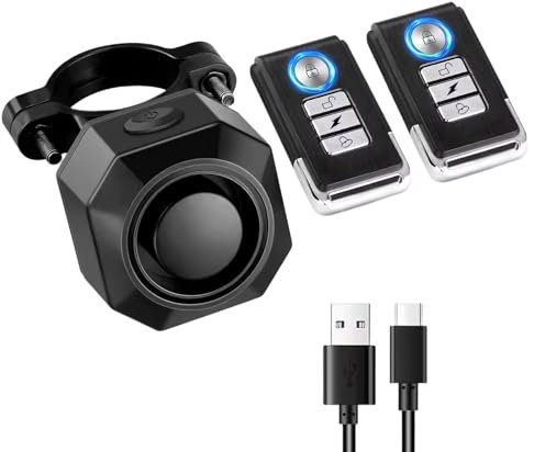 Mengshen Drahtlose Vibrationsalarmanlage USB-C Wiederaufladbar Anti-Diebstahl-Alarmanlage mit Fernbedienung für Fahrrad Auto Roller Ebike