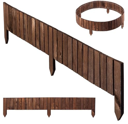 KADAX Rasenkante aus Holz, 116 x 15 cm, Beeteinfassung, Beetumrandung, Flexibler Holzzaun, Gartenzaun, Zaun für Garten, Beetbegrenzung Flexible, Mähkante Rollborder (Dunkelbraun)