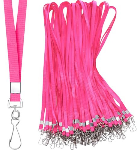 Cholemy Schlüsselbänder für Ausweise, Nylon, mit Clip, drehbarer Haken für Damen, Mitarbeiter, Studenten, Schlüsselbänder (Verschluss), Rosa, 100 Stück