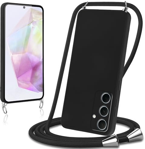 Knrlqim Cover per Samsung Galaxy A35 5G con Cordino Custodia con Laccio Collana Tracolla Collo Corda Regolabile Liquido Silicone Antiurto AntiGraffio Protettiva Case per Samsung A35 5G 6,6,Nero