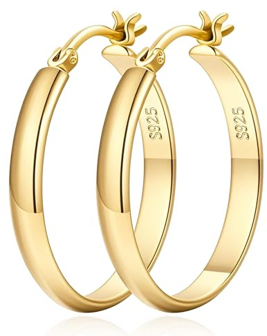 LOUMILEO 4mm Groß Creolen Gold für Damen Leichtgewicht 14K Vergoldete Ohrringe Gold Creolen Hypoallergene Groß dünne Ohrringe für Damen 30MM