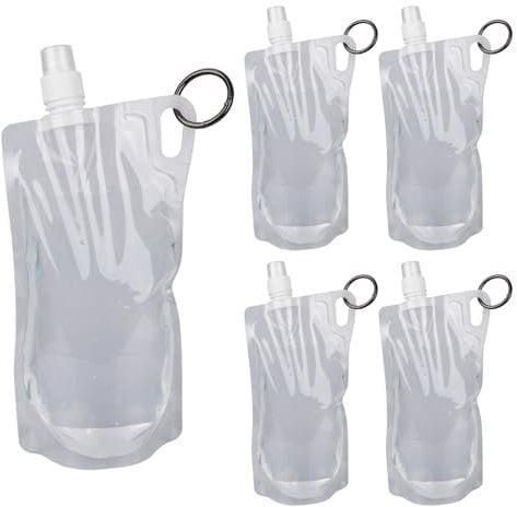 Gosknor 5pcs Hiking Collapsible Water Bottles with Spring O Clip, 1L Foldable Backpacking Water Bottle BPA-Free Liquids Storage Container Bag Jug for Traveling Camping Cycling Mountaineering (Clear)