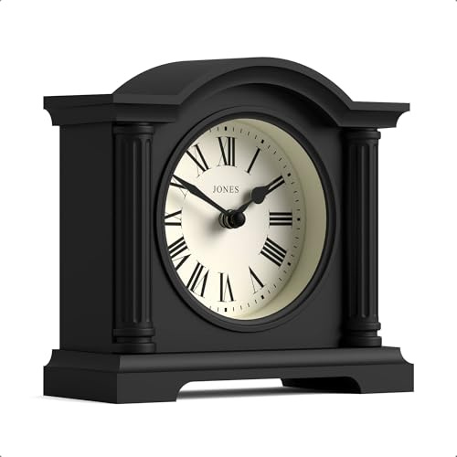 JONES CLOCKS® Kensington Kaminsimsuhr | Kleine Klassische bogenuhr | Schwarz | Stilvoll & zeitgenössisch | Ideal für Schreibtisch, kaminsims, bücherregal oder nachttisch