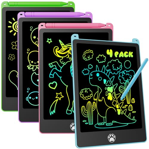 8,5 Pouces Ardoise Magique LCD Lot de 4, Tableau Dessin Enfant | Autonomie Exceptionnelle, Portable, Écologique et Ultra Léger, Cadeau Parfait pour la Maison, l'École et les Voyages