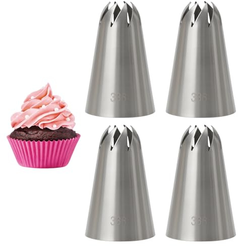 4PCS Pastry Tips #336 Closed Star Cake Decorating Tube Cream Icing Piping Nozzle Set Star Piping Tips Frosting Tips for Cupcakes Swirl