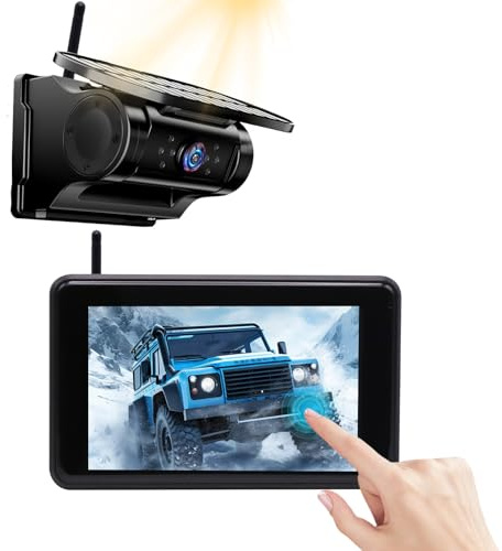 Solar Powered Wireless Reversing Camera Kit with 5 1080P Monitor | 9600mAh Rechargeable Battery,IP67K Waterproof Reversing Camera,Quick Install Backup Cam for Car Van Truck