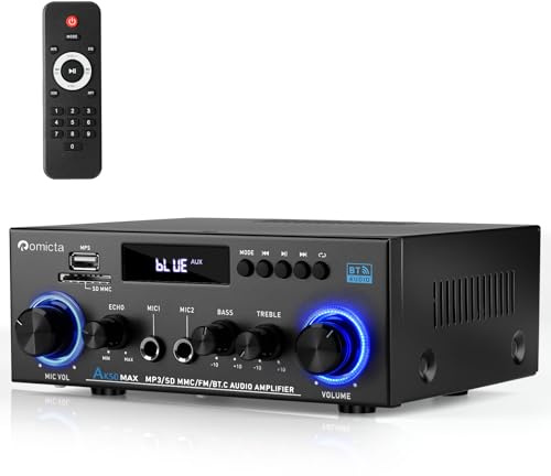 Romicta Amplificatore Audio Stereo 800W, Bluetooth 5.0, Lettore USB/SD, Radio FM, 2 Microfoni con Eco, Telecomando, per Home Theater e Hi-Fi