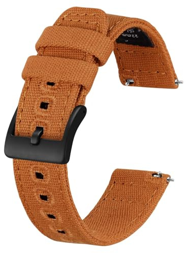 BISONSTRAP Canvas Watch Strap for Men and Women, Quick Release Replacement Bands, Brushed Buckle, Band Width 20mm 22mm 24mm