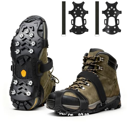 Crampones Nieve Hielo, 1 Pares Crampones Ligeros, Crampone para Botas de Nieve, Crampone Antideslizantes, con 11 Dientes, para Caminar, Correr, Alpinismo en Invierno y Senderismo (L)