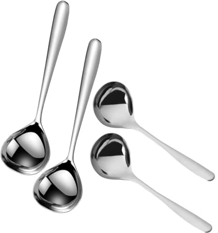 VILLCASE 4 pièces Louche de Cuisine Inox Grand Format pour Soupe Sauce Ragoût Mélange Facile et Nettoyage Rapide