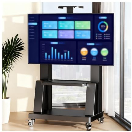 HBOOMOEM Universal Floor Tv Stand，Portable Mobile Tv Stand With Media Shelf，It Is An Ideal Choice For Offices, Homes, Schools, Exhibition Halls, And Hospitals.(B 50-120in)