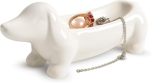 HORREX Bandejas Decorativas con Forma de Perro Salchicha Vaciabolsillos | Bandeja Cerámica para Joyas Multifuncional para Anillos Pulseras Pendientes Collares, Regalo para Amantes de Perros Salchich