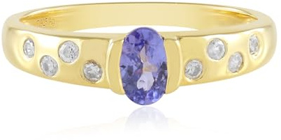 Cavill Tansanit Ring Silber 0,7 ct Ovalschliff blau-violett 925 Sterling Silber vergoldet mit Zirkon Rundschliff moderner Stil Damenschmuck Größen 18-20
