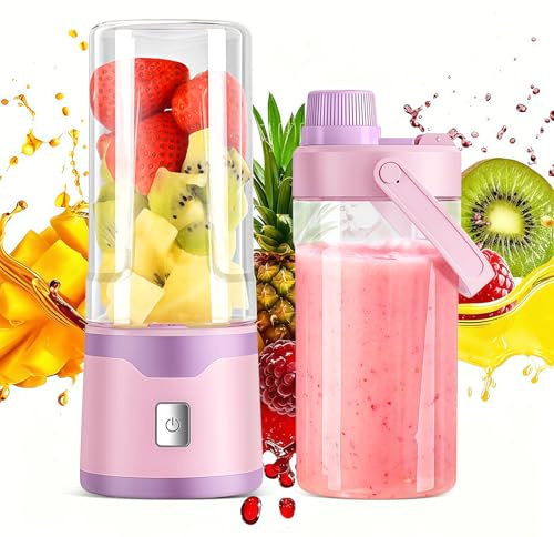 Sonnenspark Batidora de Vaso Portatil, Potente Vaso Batidora, 18 Cuchillas Acero, 450ml USB-C Recargable, Seguridad Apertura, 2 Vasos, Ideal para Hogar, Oficina, Viaje