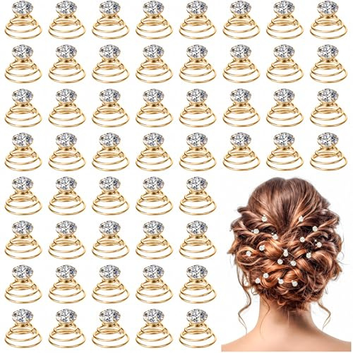 Haarspiralen Und Haarnadeln Für Hochzeit - 60 Stück Spirale Haarschmuck Mit Kristall Strass Haarspange Glitzer Hair Jewellery Braut Haarspangen Für Abschlussball (Gold)