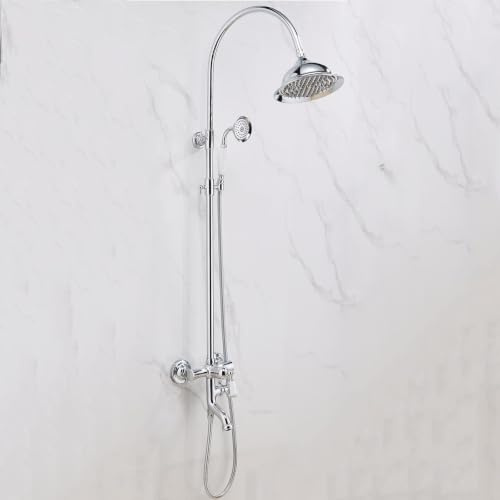 ZYCDP Colonna Doccia Retro Ottone Set Doccia Vintage da Incasso con Soffione e Doccetta Cromato