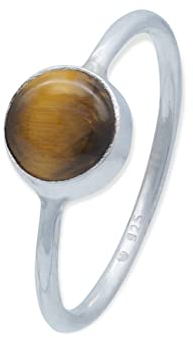 mantraroma Silber Ring Damen 925 Tigerauge Edelstein braun schlicht modern
