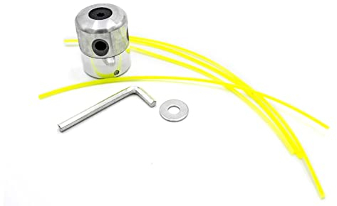vhbw Doppelfadenkopf Fadenkopf Mähkopf aus Aluminium für Rasentrimmer Motorsense mit Zubehör und Trimmerfaden Nylonfaden Mähfaden für M8 M10 Aufnahme