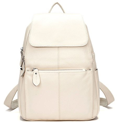 Damen-Rucksack, 100 % echtes Leder, Diebstahlschutz, modischer Rucksack, Reisetasche für Damen, 15 Farben, Beige, length*height*width=25*36*11cm, modisch
