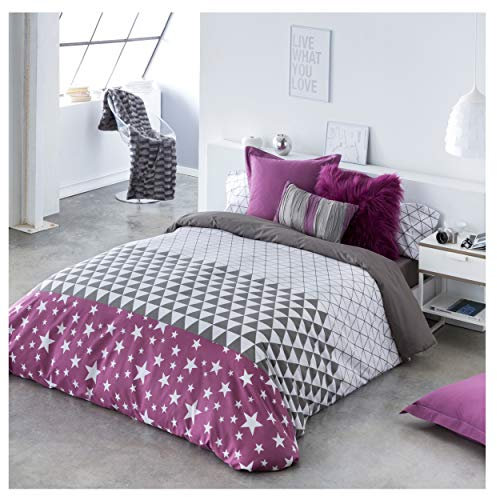 COTTON ARTean Copripiumino Cama da 105 cm (180 ancho x 260 largo) Viola/Grigio