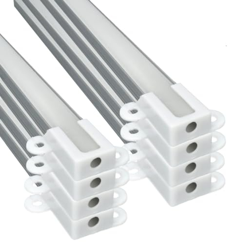 JANDEI - Lot 8 profils en aluminium 1 mètre forme rectangulaire pour installer des bandes LED sur les murs, panneaux, avec diffuseur translucide, lot de 8 unités, kit complet (accessoires de montage)