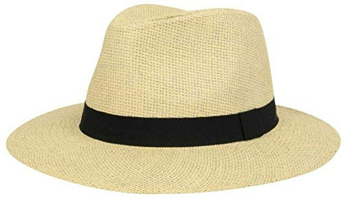 Nicky Adams Countrywear Panama Straw Sun Hat Fedora Style - Lightweight Unisex Beach Hat with UV Protection (Natural with Black Band 57)