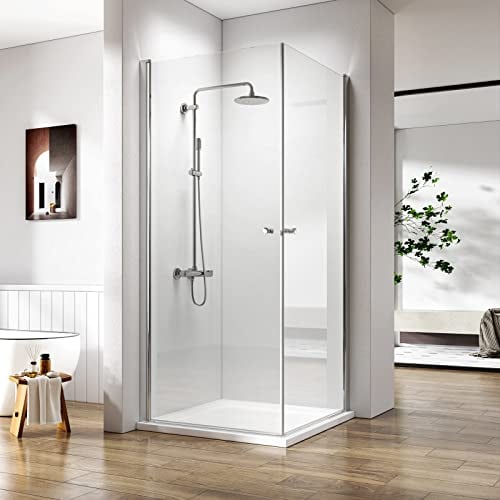 Heilmetz® Duschkabine Eckeinstiseg 90 x 90cm Duschabtrennung mit Pendeltür Doppelt Duschtür Schwingtür Glastür Duschwand 6mm ESG Sicherheitsglas mit Beidseitiger Nano-Beschichtung Höhe 185cm