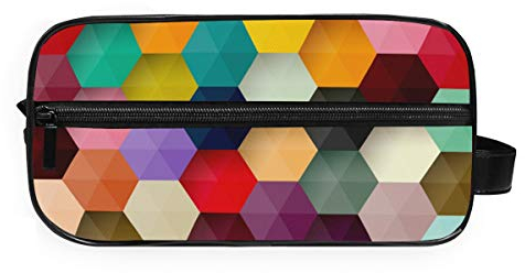 FANTAZIO Badezimmer-Aufbewahrungstasche, Make-up-Tasche, abstrakt, buntes Hexagon-Wabenmuster, Kosmetiktasche zum Waschen