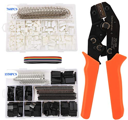 Dechengbao Dupont Crimping Tool Kit Crimpadora de trinquete con 1550PCS 2.54mm Dupont Male/Female PinConnectors y 760pcs 2.54 mm 3.96mm,etc Conectores JST-XH para AWG 26-20(0.1-0.5mm²)