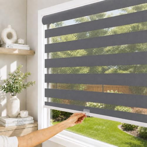 CHICOLOGY Everyday Kabellose Zebra-Farbtöne, lichtfilterend, zweilagig, für Kinder, perfekt für Wohnzimmer/Schlafzimmer/Küche und mehr, 86,4 cm B x 182,9 cm H, Basic Slate