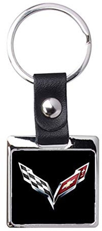 Porte-clés Acier/Simili Cuir So Chic - Corvette (Noir)
