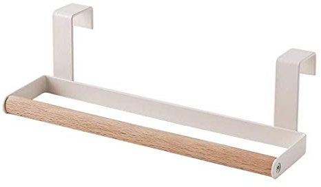 WLVG Porte-Serviettes sur Armoire, Porte-Serviettes à Barre Unique en Fer forgé et Porte-Serviettes de Rangement en Bois pour Cuisine Salle de Bain 24 cm