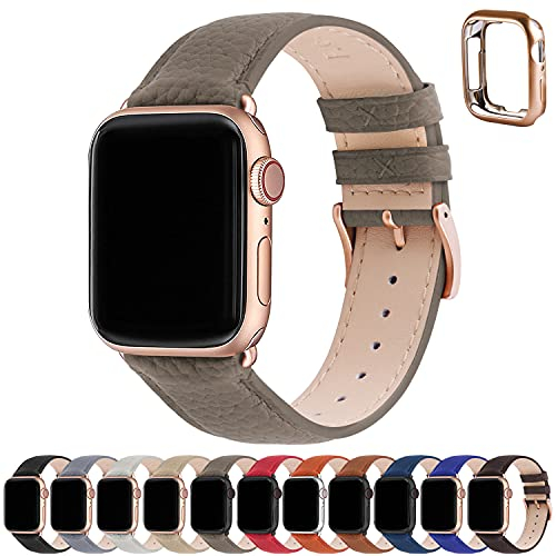 Fullmosa Correa para Apple Watch, Correas de Cuero Genuino Compatible con Apple Watch SE Series 8 Series 7/6/5/4/3/2/1/Se/Se2, Elefante Gris + hebilla de Plata,42mm/44mm/45mm