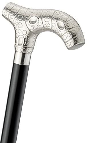 Design- Gehstock SILVER MADAGASKAR, massiver Fritz-Griff versilbert, Stock aus Hartholz seidenmatt schwarz lackiert inkl. Gummipuffer, 100 cm