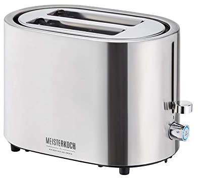 MEISTERKOCH Toaster 2 Scheiben mit Brötchenaufsatz | 6 Bräunungsstufen mit Bräunungskontrolle, Krümelfach | 1000 Watt Leistung | Außengehäuse - Edelstahl, Modern