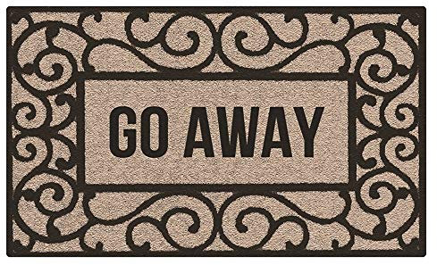 Go Away Entrance Mat Floor Mat Indoor and Outdoor Front Door Carpet, Printed Door Mat, With Rubber Backing- 18x30 Inch Brown