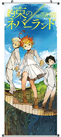 CosplayStudio The Promised Neverland Rollbild | Kakemono aus Stoff | Poster 100x40cm | Motiv: Norman, Ray & Emma