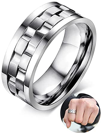 AMZCOM Spinner Ring Edelstahl Silber Breit, Angst Ring Herren Drehbarer Meditationsringe Zappel Ring, Anti Stress Ring Sorgenband, Erwachsene Dekompression Spielzeug,9
