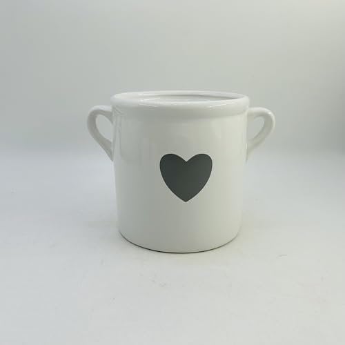 EagleWiz White Ceramic Planter Pot attractive heart shape with Handles ideal for indoor plants available in 3 sizes (15cm)