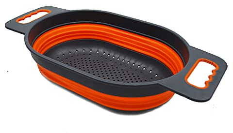 SAMMART Over The Sink Oval Colander (Grey/Orange, 1)