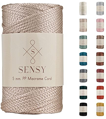 Sensy Premium 5 mm 104 Meter Polyester-Seil, 100% Polypropylen-Kordel Makramee 5 mm Häkeltasche Seil Häkelgarn Geschenk für Strickwaren (Latte)