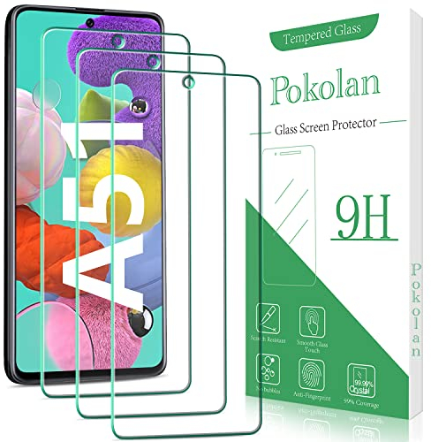 Pokolan 3 Stück Schutzfolie für Samsung Galaxy A51, Frei von Kratzern, 9H Härte, HD Displayschutzfolie, 0.33mm Ultra-klar, Blasenfrei, Ultrabeständig