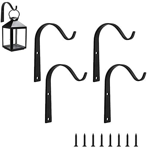 Lxoraziy 4 Stück Pflanzenhalterung Eisen Wandhaken, Wandhalter Haken, Blumenampel Halterung, für Blumenkörbe, Hängekörbe, Laternen, Vogelhäuschen, Windspiele(Schwarzer)