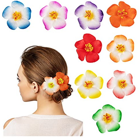 HIFOT 9 Stücke Sommer Hawaii Haarspangen Damen Bunte Blume Haarklammern MäDchen, Hibiskus Haarclips Kinder Haarschmuck für Frauen Party Haarstyling Haarnadeln Hochzeit