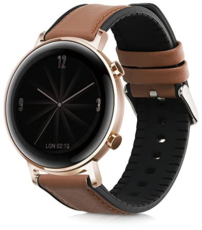 kwmobile Ersatzarmband kompatibel mit Huawei Watch 2 / Watch GT2 (42mm) / Honor Magic Watch 2 (42mm) Armband - Fitnesstracker Sportarmband aus Leder mit Uhrenverschluss - Braun Schwarz
