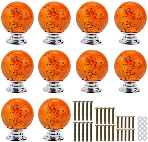 10 Piece Door Knobs 30mm Clear Crystal Glass Drawer Handles with Bubble Ball - Cabinet Door Handles, Orange