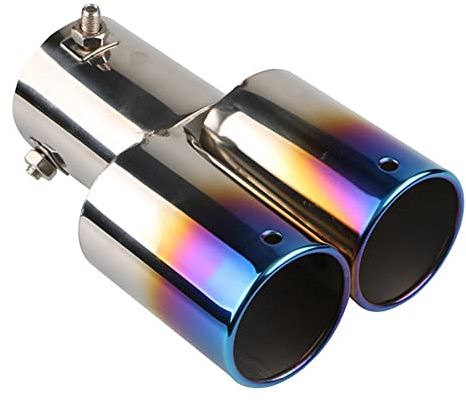 ETOPARS 63mm Auspuffblende Auto Universell Auspuff Schalldämpfer Endrohr Edelstahl Auspuffrohr Endschalldämpfer Auspuffendrohr Doppel Auslass Gerade Blau