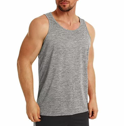 MAGCOMSEN Fitness Tanktops Herren Ärmelloses Sportunterhemden Gym Bodybuilding Muskel Shirts Herren Silm Fit Trainingsshirt UV Schutz Jogging Tops Sommer Essentials T-Shirt Hellgrau M